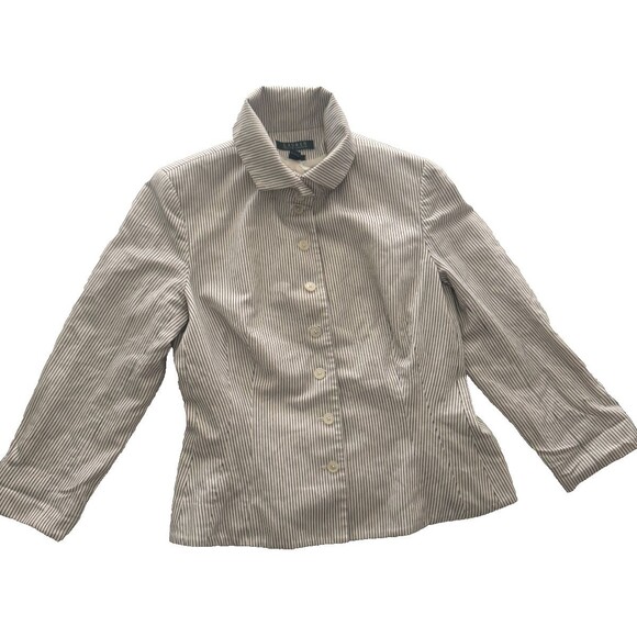 Ralph Lauren Pinstripe Jacket Linen Womens 10 Button Front Corpcore Chic Party - Picture 2 of 9